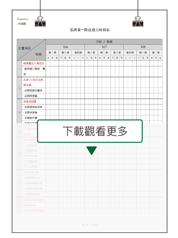 品牌第一階段建立時程表-範本|時程規劃工具|甘特圖|品牌規劃書|品牌建立的初期|品牌建立流程|有機體企業品牌顧問